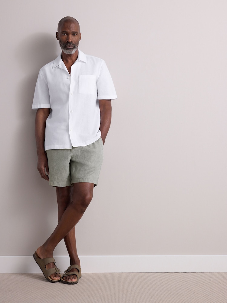 Sage Green 100% Linen Drawstring Waist Shorts - Image 2 of 10