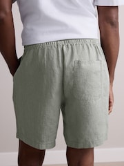 Sage Green 100% Linen Drawstring Waist Shorts - Image 3 of 10