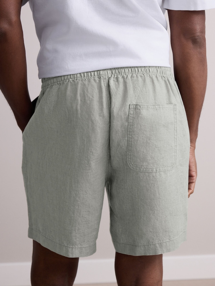Sage Green Signature 100% Linen Elasticated Waist Shorts - Image 3 of 10