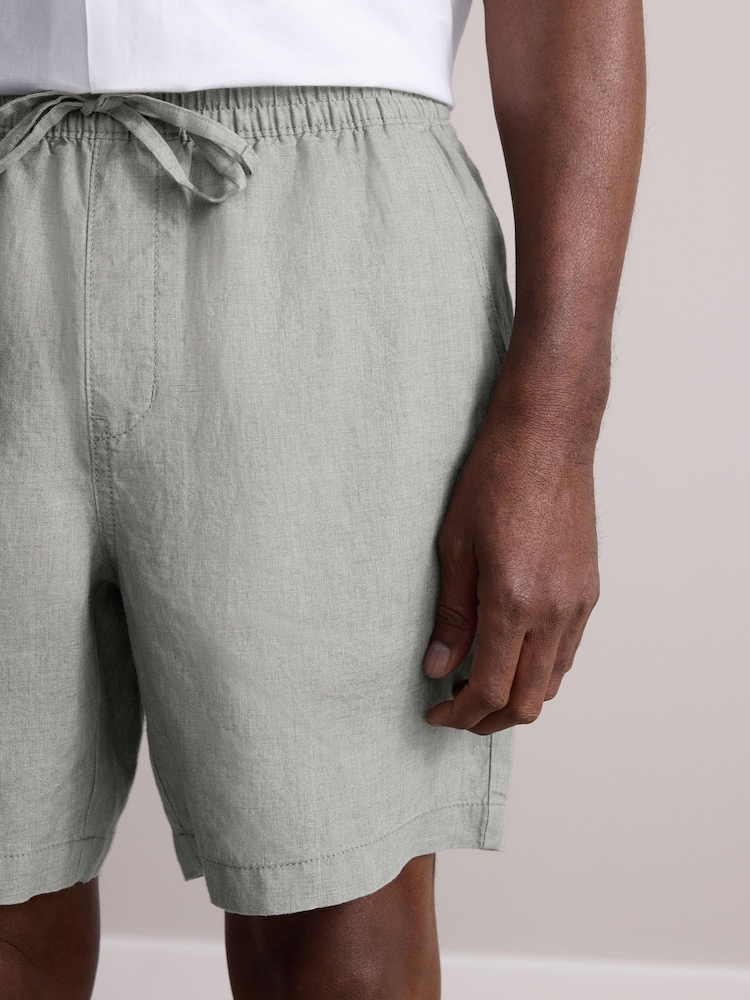 Sage Green Signature 100% Linen Elasticated Waist Shorts - Image 4 of 10
