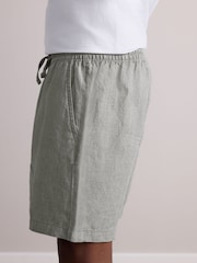 Sage Green 100% Linen Drawstring Waist Shorts - Image 5 of 10