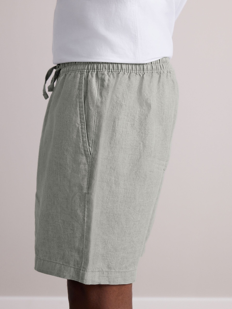 Sage Green Signature 100% Linen Elasticated Waist Shorts - Image 5 of 10