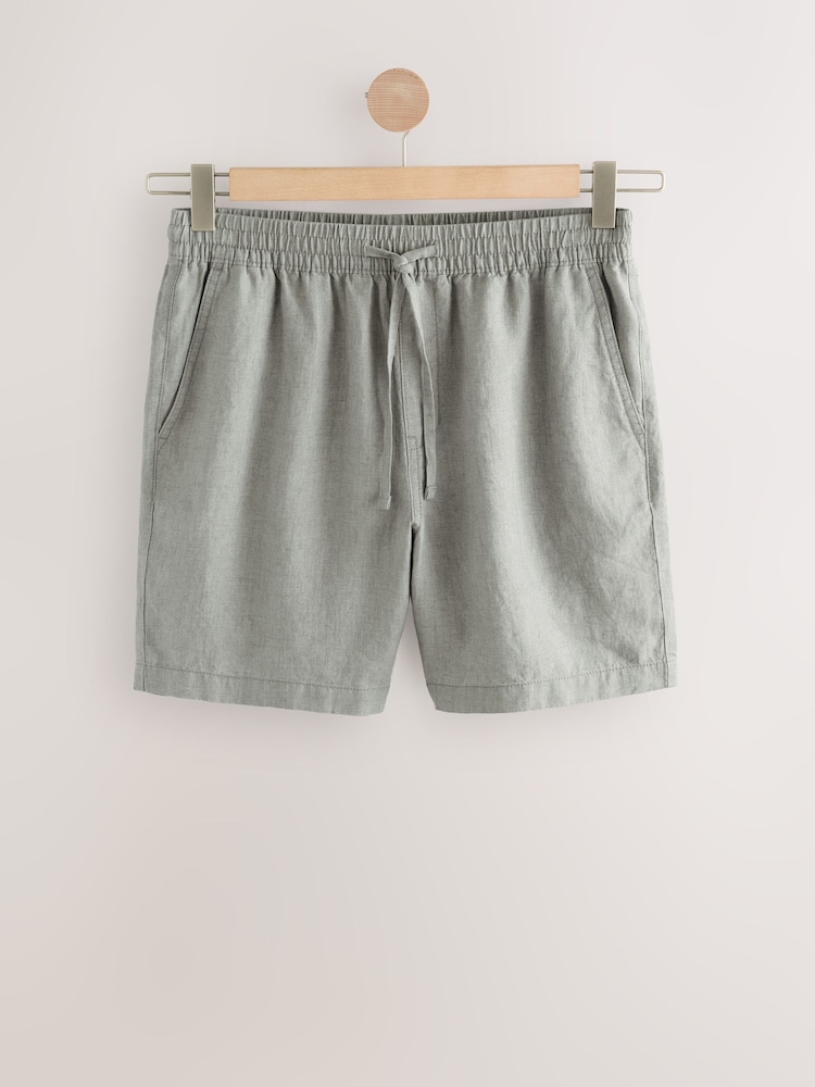 Sage Green Signature 100% Linen Elasticated Waist Shorts - Image 6 of 10
