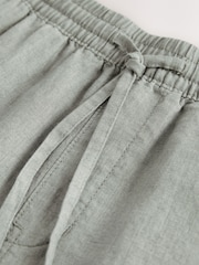 Sage Green 100% Linen Drawstring Waist Shorts - Image 7 of 10