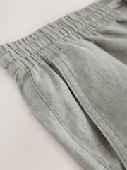 Sage Green 100% Linen Drawstring Waist Shorts - Image 8 of 10