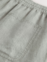 Sage Green 100% Linen Drawstring Waist Shorts - Image 9 of 10