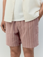 Pink Linen Blend Drawstring Waist Stripe Shorts - Image 1 of 9