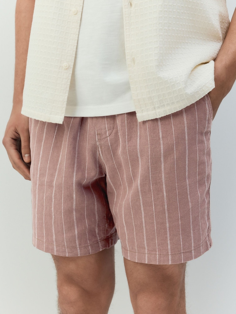Pink Linen Blend Drawstring Waist Stripe Shorts - Image 1 of 9