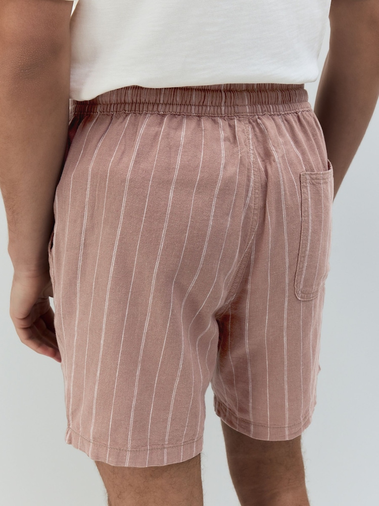 Pink Linen Blend Drawstring Waist Stripe Shorts - Image 2 of 9