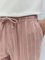Pink Linen Blend Drawstring Waist Stripe Shorts - Image 4 of 9