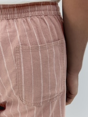 Pink Linen Blend Drawstring Waist Stripe Shorts - Image 5 of 9
