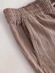 Pink Linen Blend Drawstring Waist Stripe Shorts - Image 9 of 9