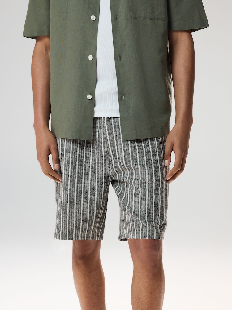 Black/White Stripe Jersey Textured Shorts - Image 1 of 10 Black/White Stripe Jersey Textured Shorts - Image 1 of 10