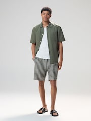 Black Stripe Jersey Textured Shorts - Image 2 of 10