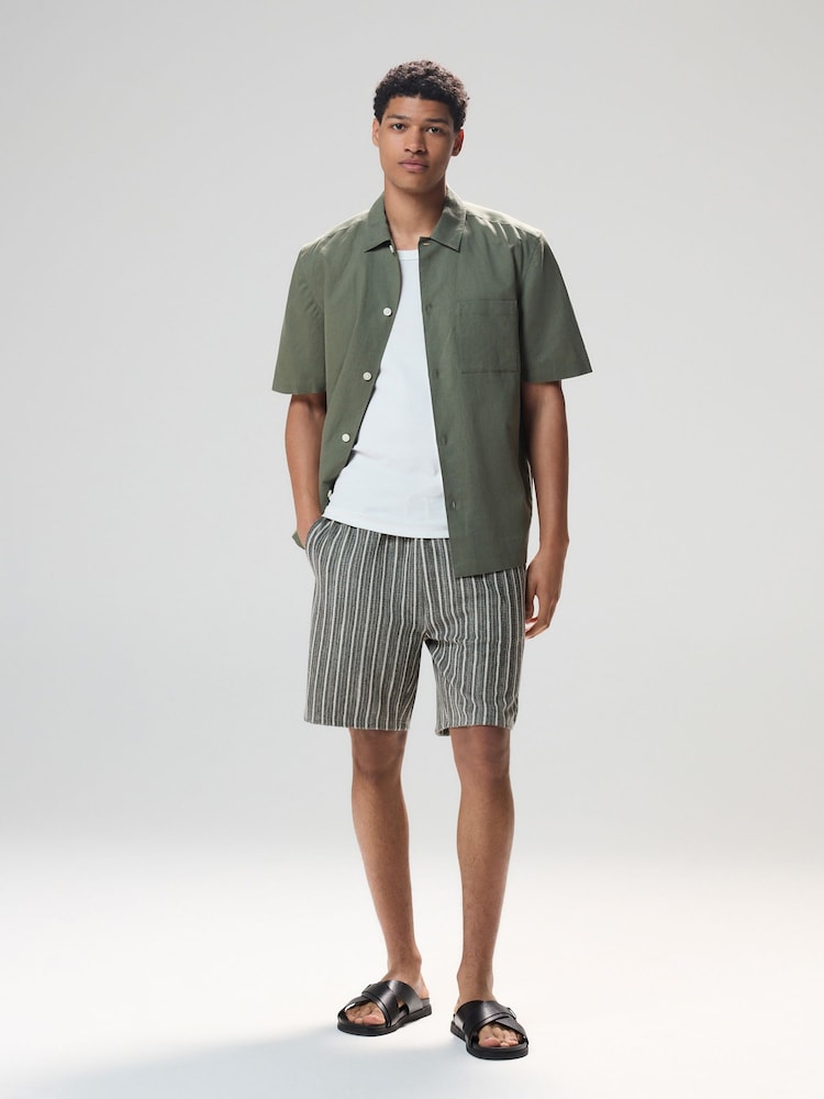 Black Stripe Jersey Textured Shorts - Image 2 of 10