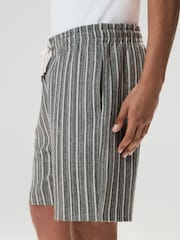 Black Stripe Jersey Textured Shorts - Image 4 of 10