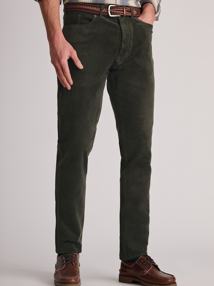 Brook Taverner Green Corduroy Stretch Cotton 5 Pocket Trousers - Image 1 of 4