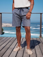 Navy 100% Cotton Stripe Drawstring Waist Shorts - Image 1 of 9