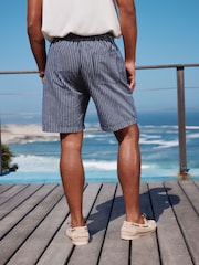 Navy 100% Cotton Stripe Drawstring Waist Shorts - Image 2 of 9