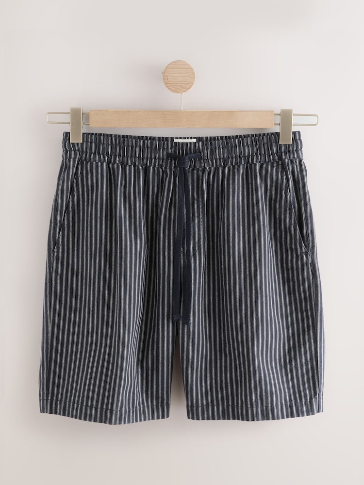 Marineblauw - Gestreepte 100% katoenen shorts met trekkoord in de taille - Image 6 of 9