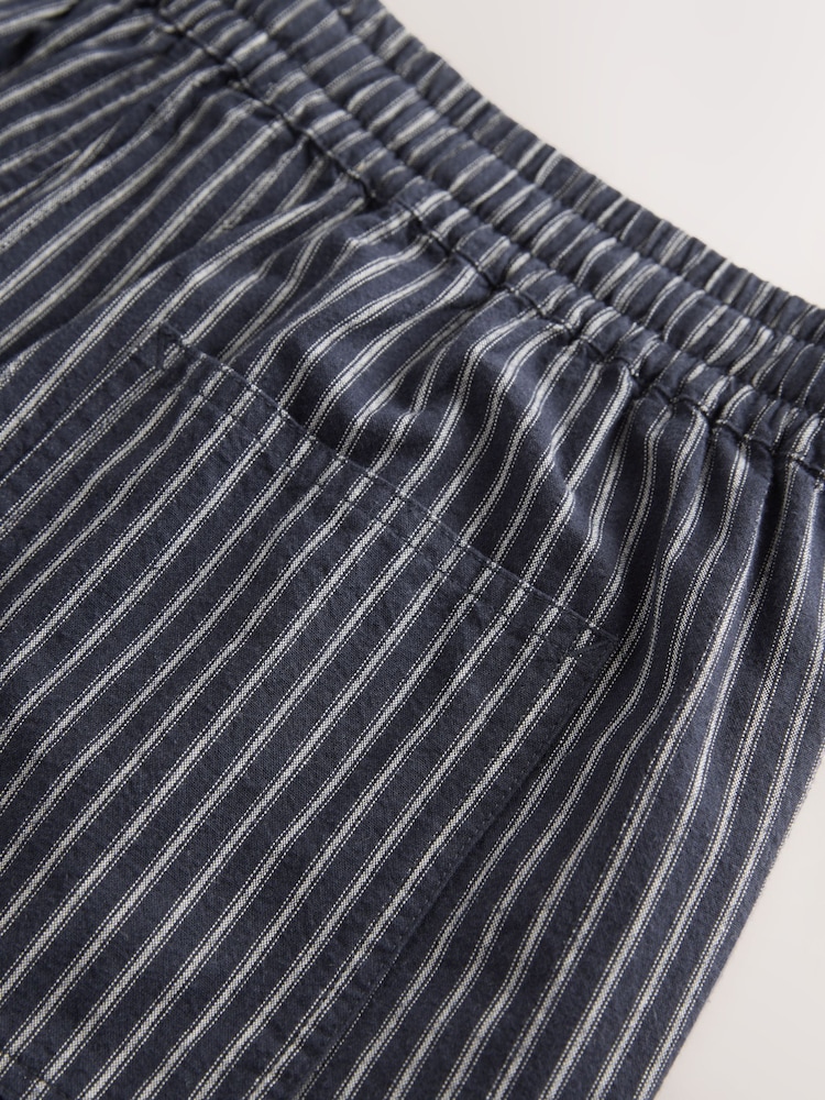Navy 100% Cotton Stripe Drawstring Waist Shorts - Image 9 of 9