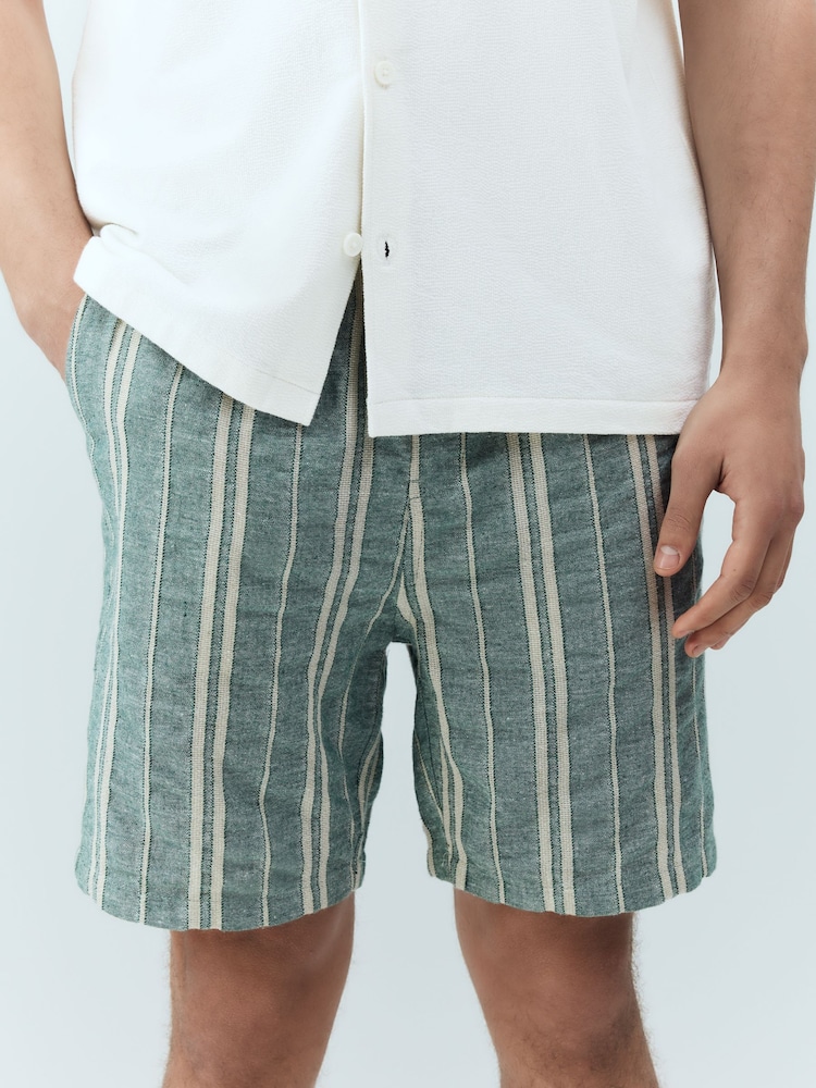 Verde - Cotton with Linen Drawstring Waist Stripe Shorts - Image 1 of 7