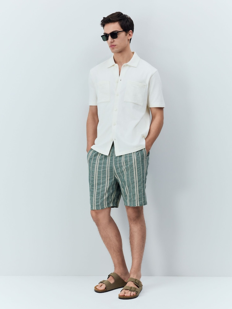 Verde - Cotton with Linen Drawstring Waist Stripe Shorts - Image 2 of 7