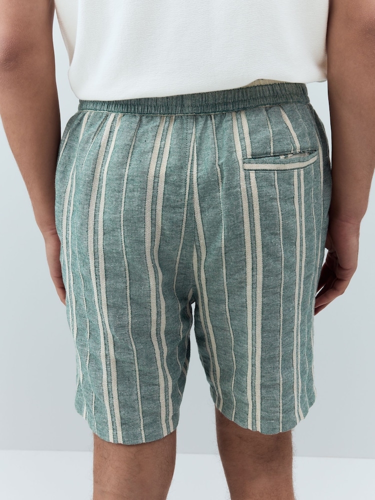 Verde - Cotton with Linen Drawstring Waist Stripe Shorts - Image 3 of 7
