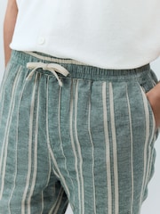 Verde - Cotton with Linen Drawstring Waist Stripe Shorts - Image 4 of 7