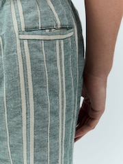 Verde - Cotton with Linen Drawstring Waist Stripe Shorts - Image 5 of 7