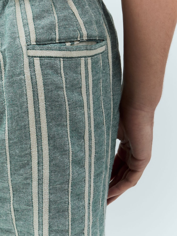 Verde - Cotton with Linen Drawstring Waist Stripe Shorts - Image 5 of 7