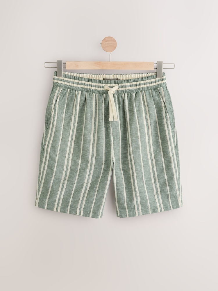 Verde - Cotton with Linen Drawstring Waist Stripe Shorts - Image 6 of 7