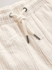 Ecru 100% Cotton Textured Stripe Drawstring Waist Shorts - Image 8 of 8