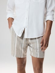 Neutral Elasticated Waist Linen Blend Stripe Shorts - Image 1 of 9