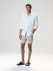 Neutral Elasticated Waist Linen Blend Stripe Shorts - Image 2 of 9