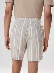 Neutral Elasticated Waist Linen Blend Stripe Shorts - Image 3 of 9