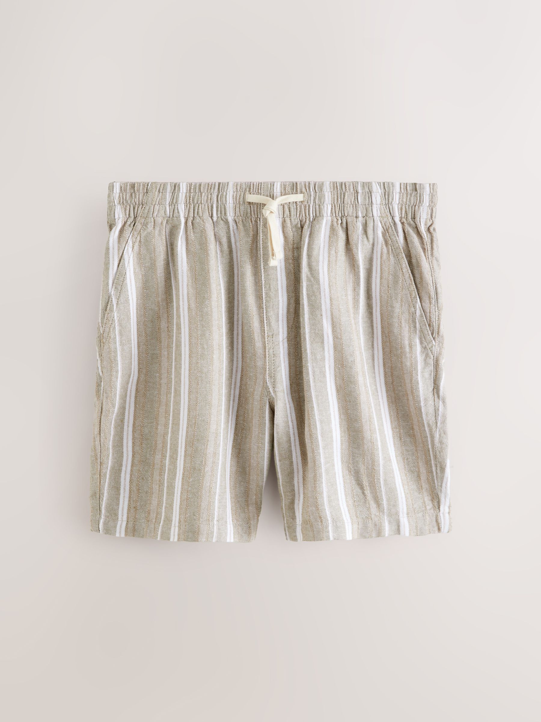 Buy Neutral Elasticated Waist Linen Blend Stripe Shorts from the
