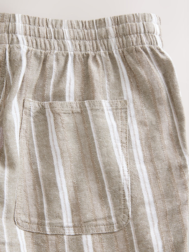Neutral Elasticated Waist Linen Blend Stripe Shorts - Image 9 of 9