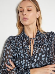 Monsoon Black Diane Long Sleeve Leopard Print Midi Dress - Image 2 of 4