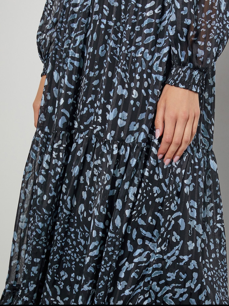 Monsoon Black Diane Long Sleeve Leopard Print Midi Dress - Image 4 of 4