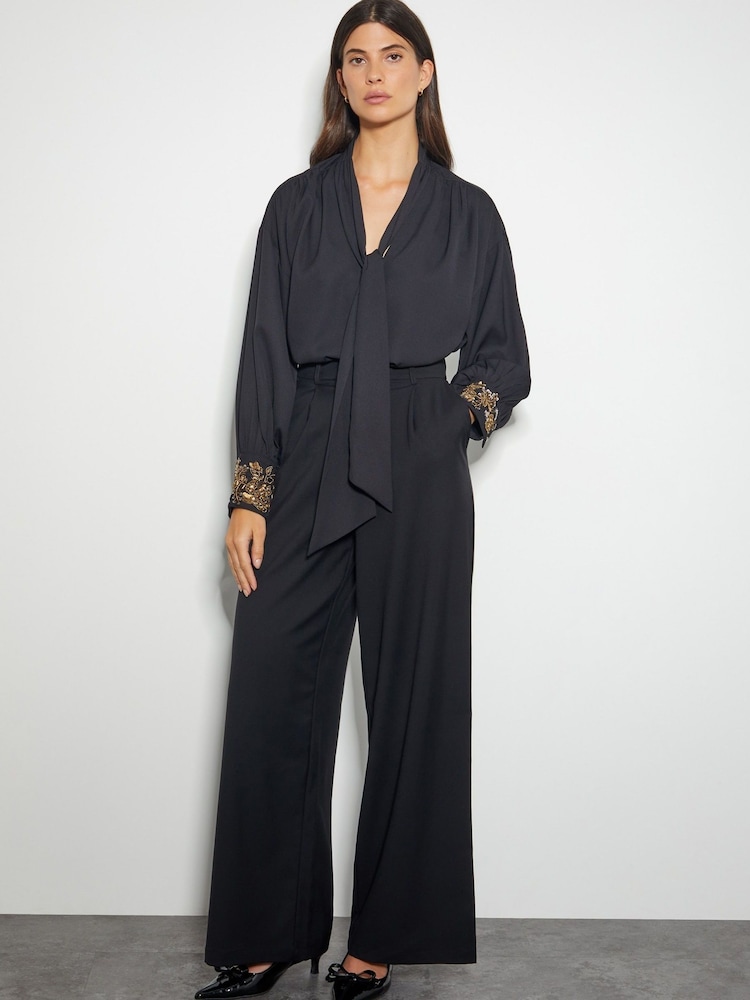 Monsoon Black Ann Pussybow Embellished Blouse - Image 1 of 3