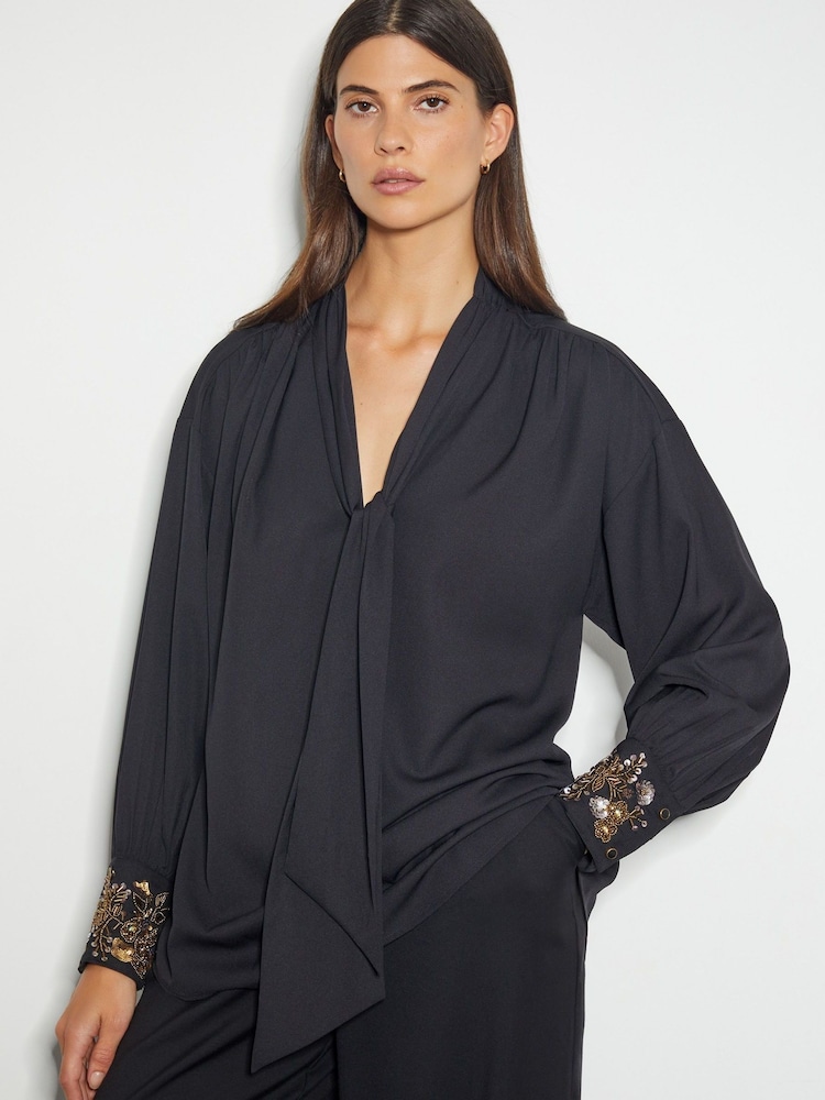 Monsoon Black Ann Pussybow Embellished Blouse - Image 2 of 3