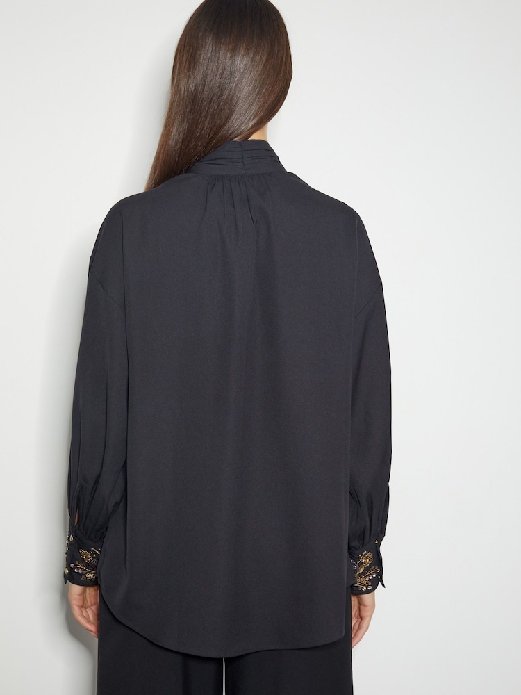 Monsoon Black Ann Pussybow Embellished Blouse - Image 3 of 3