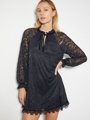 Monsoon Black Lulu Long Sleeve Lace Mini Dress - Image 1 of 4