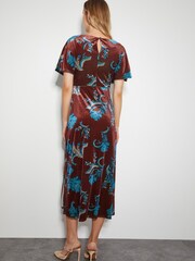 Monsoon Brown Sassa Floral Velvet Cowl Midi Dress - Image 3 of 4