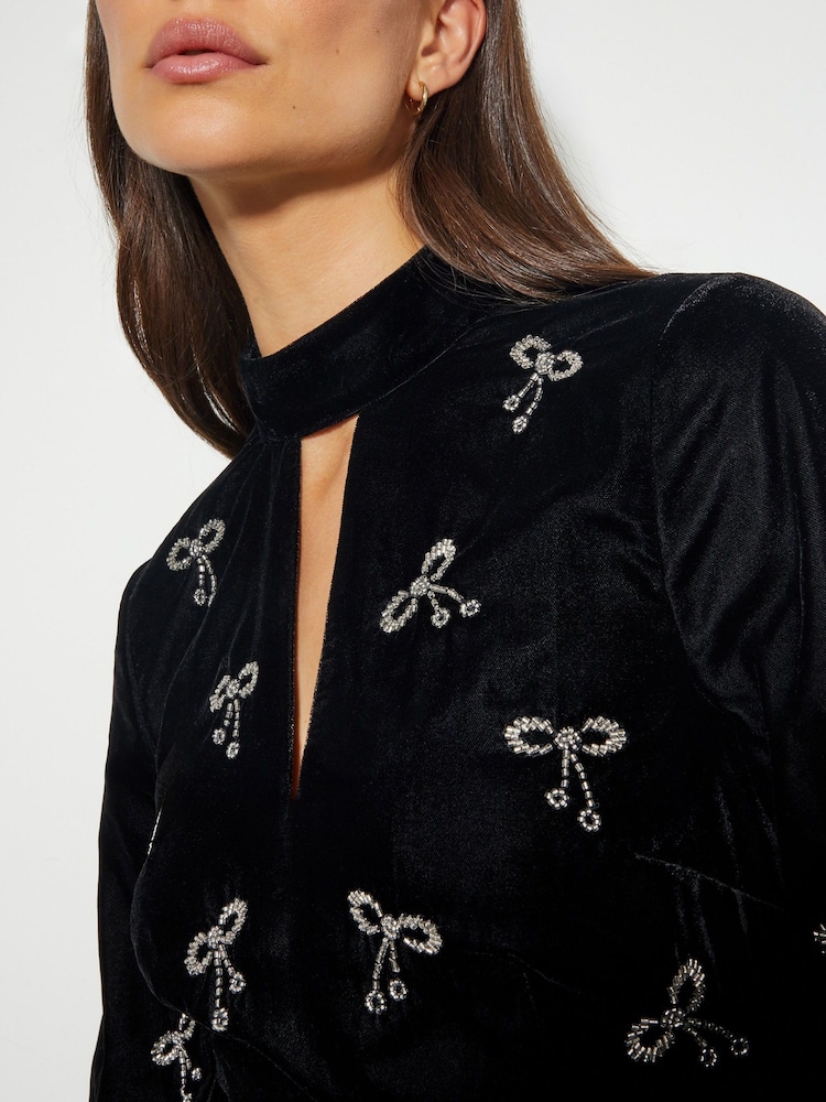 Monsoon Black Moira Embroidered Bow Dress - Image 2 of 4