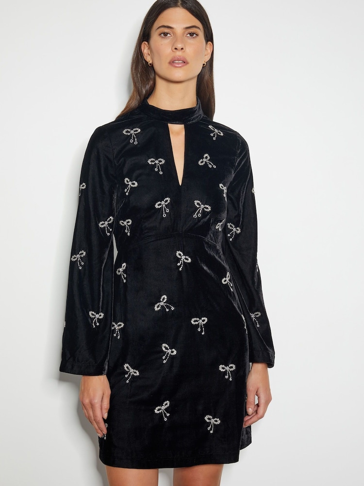 Monsoon Black Moira Embroidered Bow Dress - Image 4 of 4