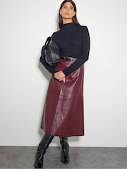 Monsoon Red Pippa Faux Leather Midi Skirt - Image 1 of 4