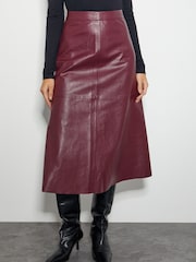 Monsoon Red Pippa Faux Leather Midi Skirt - Image 3 of 4
