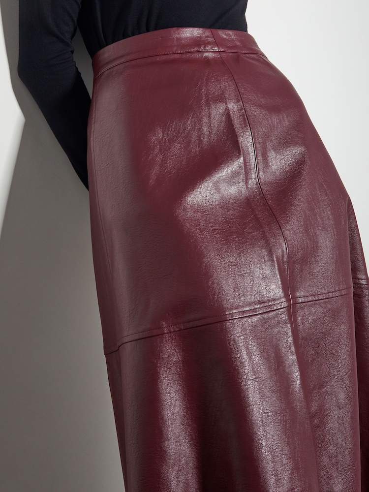 Monsoon Red Pippa Faux Leather Midi Skirt - Image 4 of 4